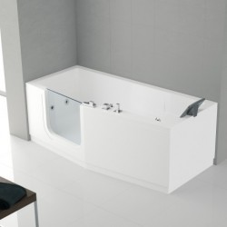 Novellini  iris baignoire à porte  160x70 droite whiairdestelec.avec robinetterie sur la baignoire blanc  1 tablier finition ch:
