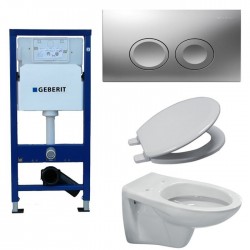 Pack toilette suspendue Geberit complet touche chromé soft-close - Banio
