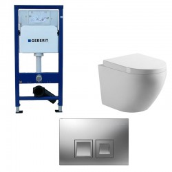 Geberit Pack wc suspendu blanc avec Geberit Duofix Delta et touche carré chromé Complet