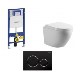 Geberit Pack wc suspendu blanc avec Geberit Duofix Sigma et touche noir brillant Complet