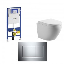 Geberit Pack wc suspendu blanc avec Geberit Duofix Sigma et plaque de commande chrome brillant Complet