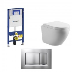 Geberit Pack wc suspendu blanc avec Geberit Duofix Sigma et plaque de commande mat chrome Complet