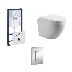 Grohe Pack wc suspendu blanc avec Grohe Rapid SL et touche chrome Complet