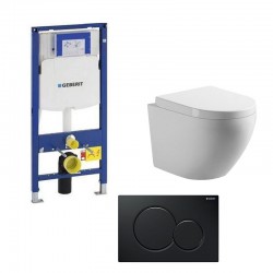 Geberit Pack wc suspendu blanc avec Geberit Duofix Sigma et touche noir Sigma01 Complet