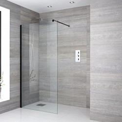 Paroi de douche italienne de 120x200 cm vitrage transparent 8 mm anti-calcaire - Noir mat