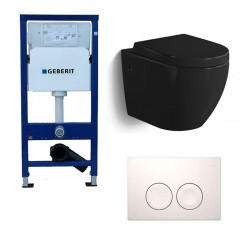 Geberit Pack wc suspendu noir brillant avec Geberit Duofix Delta et touche blanc Complet
