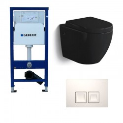 Geberit Pack Banio-Gary wc suspendu noir brillant avec Geberit Duofix Delta et touche carré blanc Complet