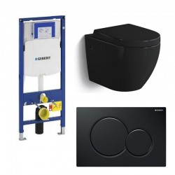 Geberit Pack WC suspendu Banio-Gary Noir brillant Compact avec Geberit duofix Sigma et touche noir complet