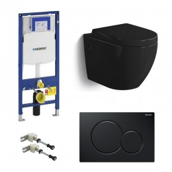 Geberit Pack WC suspendu Banio-Gary Noir brillant Compact avec Geberit Systemfix UP320 et touche noir complet
