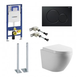 Geberit autoportant Pack wc suspendu blanc avec Geberit Systemfix up320 et touche noir Sigma01 Complet