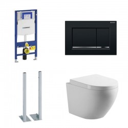 Geberit autoportant Pack wc suspendu blanc avec Geberit Duofix Sigma et plaque de commande noir brillant Complet