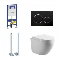 Geberit autoportant Pack wc suspendu blanc avec Geberit Duofix Sigma et touche noir brillant Complet