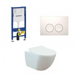 Geberit Duofix pack WC cuvette suspendu rimless blanc mat avec fonction bidet et touche blanche complet