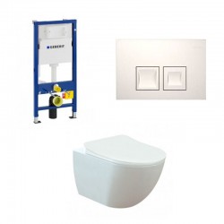 Geberit Duofix pack WC cuvette suspendu design rimless blanc mat et touche blanche complet