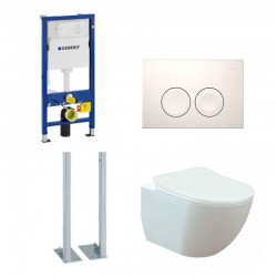 Geberit Duofix autoportant pack WC cuvette suspendu design rimless blanc mat et touche blanche complet