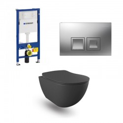 Geberit Duofix pack WC cuvette suspendu design rimless anthracite mat avec bidet et touche chrome complet