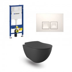 Geberit Duofix pack WC cuvette suspendu design rimless anthracite mat et touche blanche complet