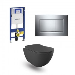 Geberit Duofix pack WC cuvette suspendu design rimless anthracite mat et touche chrome brillant complet