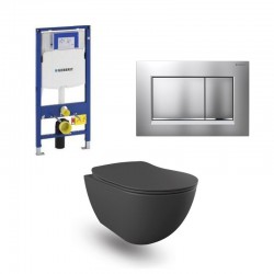 Geberit Duofix pack WC cuvette suspendu design rimless anthracite mat et touche chrome mat complet