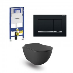 Geberit Duofix pack WC cuvette suspendu design rimless anthracite mat et touche noir brillant complet