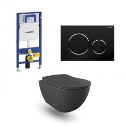 Geberit Duofix pack WC cuvette suspendu design rimless anthracite mat et touche noir brillant complet