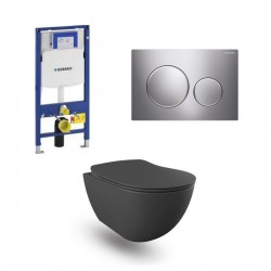 Geberit Duofix pack WC cuvette suspendu design rimless anthracite mat et touche chrome brillant/mat complet