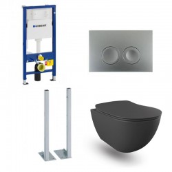 Geberit Duofix autoportant pack WC cuvette suspendu design rimless anthracite mat et touche chrome mat complet