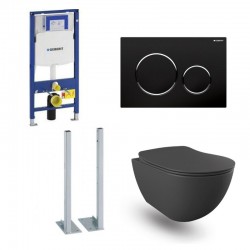 Geberit Duofix autoportant pack WC cuvette suspendu design rimless anthracite mat et touche noir brillant complet