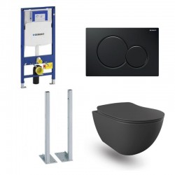 Geberit Duofix autoportant pack WC cuvette suspendu design rimless anthracite mat et touche noir complet
