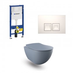Geberit Duofix pack WC cuvette suspendu design rimless basalt mat avec fonction bidet et touche blanche complet