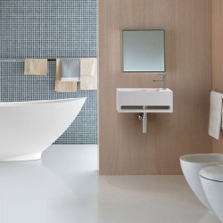 Banio solid surface lave-mains avec porte-serviettes blanc avec trou pour robinet à gauche 35.8x20.5x15.7cm