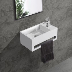 Banio solid surface lavabo porte serviettes blanc avec trou robinet droite 35.8x20.5x15.7cm