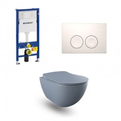 Geberit Duofix pack WC cuvette suspendu design rimless basalt mat et touche blanche complet