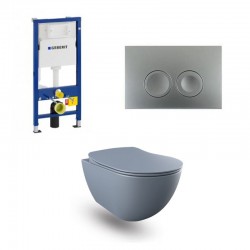 Geberit Duofix pack WC cuvette suspendu design rimless basalt mat et touche chromée mat complet