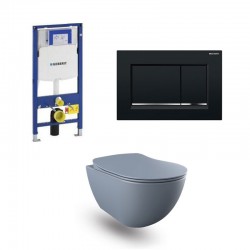 Geberit Duofix pack WC cuvette suspendu design rimless basalt mat et touche noir brillant complet