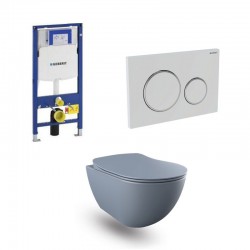 Geberit Duofix pack WC cuvette suspendu design rimless basalt mat et touche blanc chrome brillant complet