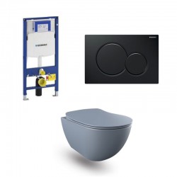 Geberit Duofix pack WC cuvette suspendu design rimless basalt mat et touche noir complet