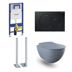 Geberit Duofix autoportant pack WC cuvette suspendu design rimless basalt mat et touche noir complet
