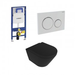 Geberit Duofix Pack WC avec cuvette suspendu rimless design noir mat et touche blanc chrome brillant