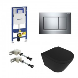 Geberit Duofix Pack WC avec cuvette suspendu rimless design noir mat et touche chrome brillant