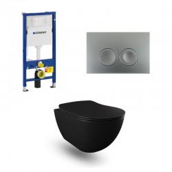 Geberit Duofix pack WC cuvette suspendu rimless noir mat et touche chromé mat complet
