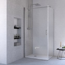 Ponsi paroi de douche et porte de douche pivotante avec verre securit 6mm 70-70 hauteur195cm - chrome