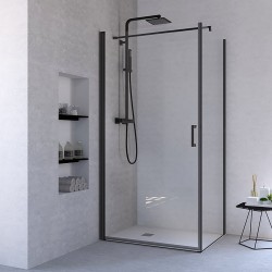 Ponsi paroi de douche et porte de douche pivotante avec verre securit 6mm 79-82x76,5-78x195cm - noir mat