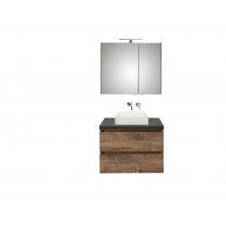 Pelipal meuble de salle de bain avec armoire miroir et vasque à poser BaliHPL80 - chêne foncé/ardoise noire