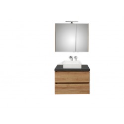 Pelipal meuble de salle de bain avec armoire miroir et vasque à poser BaliHPL80 - chêne clair/ardoise noire