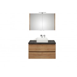 Pelipal meuble de salle de bain avec armoire miroir et vasque à poser BaliHPL100 - chêne clair/ardoise noire