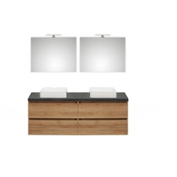 Pelipal meuble de salle de bain avec miroir et vasque à poser BaliHPL159 - chêne clair/ardoise noire