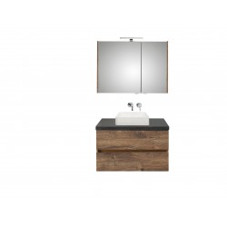 Pelipal meuble de salle de bain avec armoire miroir et vasque à poser Cento90 - chêne foncé/ardoise noire