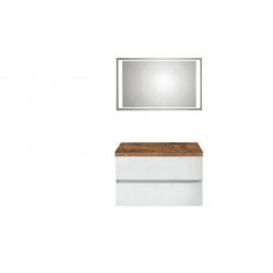 Pelipal meuble de salle de bain avec miroir de luxe et sans vasque Cento90 - blanc/chêne foncé