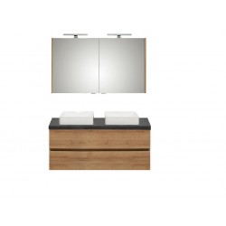 Pelipal meuble de salle de bain avec armoire miroir et vasque à poser Cento120 - chêne clair/ardoise noire